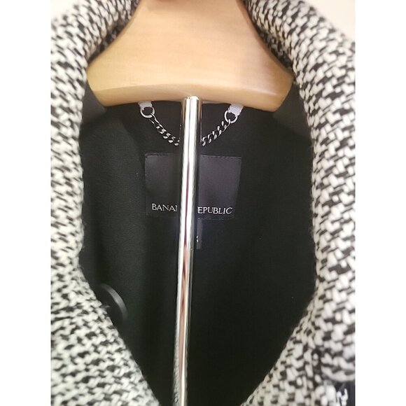 Banana Republic Black White Belted Peacoat Women's Size Medium - Picture 4 of 8